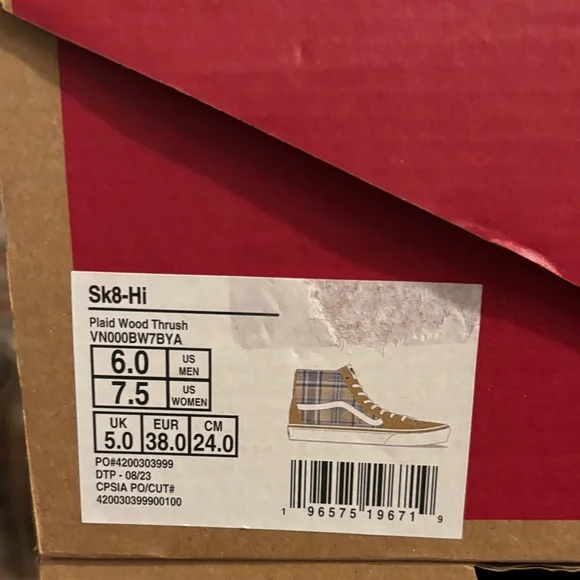 Vans Sk8-Hi Tops Plaid Wood Thrush Women’s Sizes - Picture 8 of 11